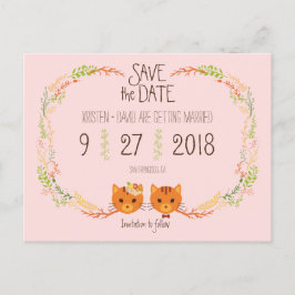 Whimsical Forest Cats Blush Wedding Save the Date Ankündigungspostkarte
