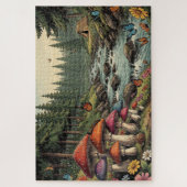 Whimsical Forest Creek mit Pilzen, Schmetterlingen Puzzle (Vertikal)