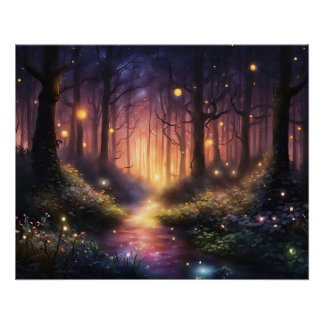 Whimsical Forest Firefly Lights Poster
