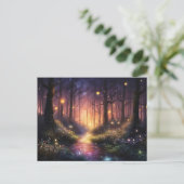 Whimsical Forest Firefly Lights Postkarte (Stehend Vorderseite)