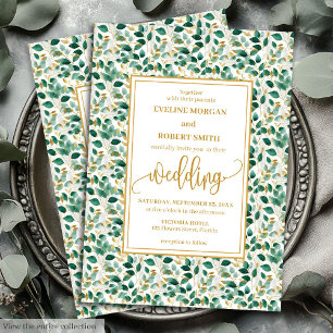 Whimsical Forest Green Gold Blätter Hochzeit einla Einladung