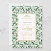 Whimsical Forest Green Gold Blätter Hochzeit einla Einladung (Vorderseite)
