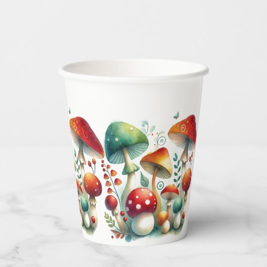 Whimsical Forest Mushroom Baby Dusche Pappbecher (Rückseite)