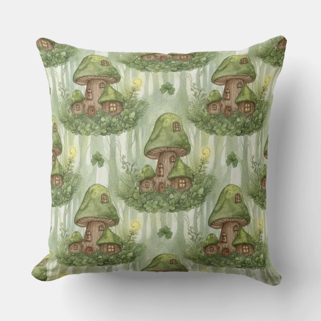 Whimsical Forest Mushroom Fairy House Pattern Kissen (Vorderseite)