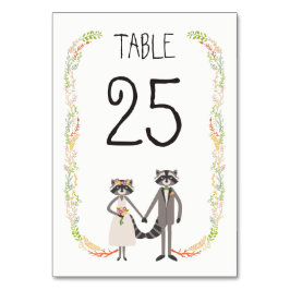 Whimsical Forest Raccoons Rustikaler Hochzeitstisc Tischnummer