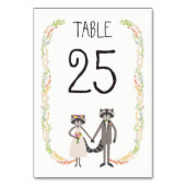 Whimsical Forest Raccoons Rustikaler Hochzeitstisc Tischnummer (Rückseite)