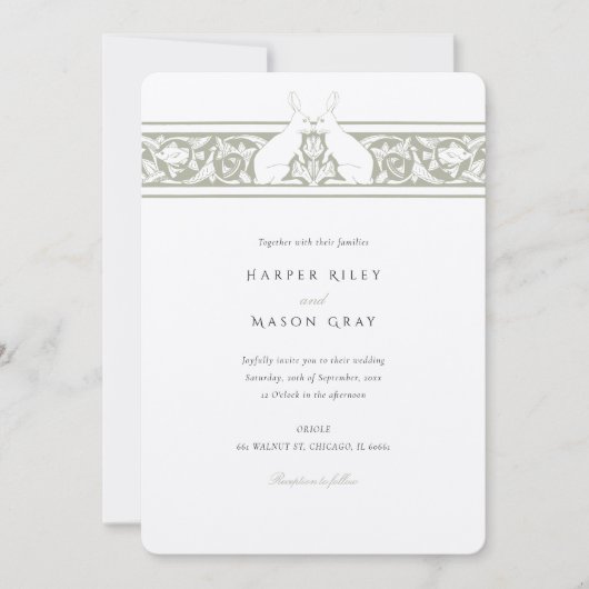 Whimsical Forest Themed Wedding Rabbit Motif Einladung (Vorderseite)