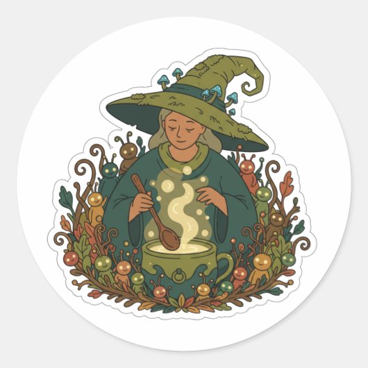 Whimsical Forest Witch | Cozy Magical Brew  Runder Aufkleber (Vorderseite)
