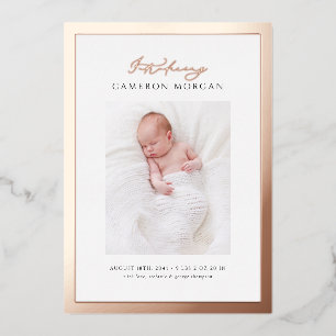 Whimsical Foto Rose Gold Folien-Geburtsanzeige Folieneinladung