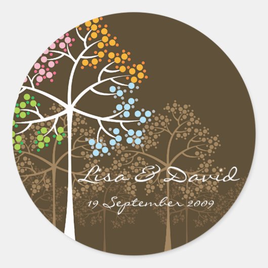 Whimsical Four Seasons Trees Brown Wedding Sticker (Vorderseite)