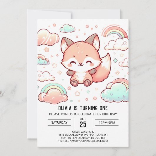 Whimsical Fox 1. Einladung (Vorderseite)