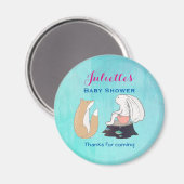 Whimsical Fox and Rabbit Baby Dusche Vielen Dank Magnet (Vorderseite/Rückseite)