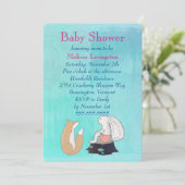 Whimsical Fox and Rabbit Turquoise Baby Dusche Einladung (Stehend Vorderseite)