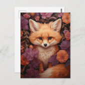 Whimsical Fox auf einem Bett für Fall Blume Postkarte (Vorne/Hinten)
