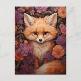 Whimsical Fox auf einem Bett für Fall Blume Postkarte