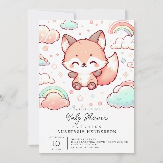 Whimsical Fox Baby Dusche Einladung (Vorderseite)