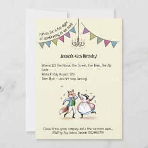 Whimsical Fox & Badger Dance 45. Geburtstag Einlad Einladung