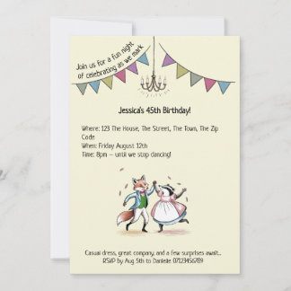 Whimsical Fox & Badger Dance 45. Geburtstag Einlad Einladung