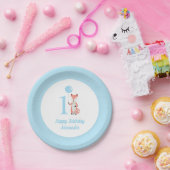 Whimsical Fox & Balloon Blue Happy Birthday 1. Pappteller (Party)