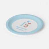 Whimsical Fox & Balloon Blue Happy Birthday 1. Pappteller (Schrägansicht)