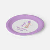 Whimsical Fox & Balloon Lila Happy Birthday 1. Pappteller (Schrägansicht)