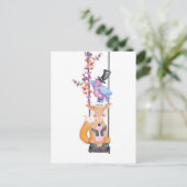 Whimsical Fox & Bird Postkarte (Stehend Vorderseite)