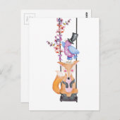 Whimsical Fox & Bird Postkarte (Vorne/Hinten)