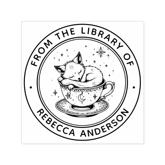 Whimsical Fox Book Briefmarke Permastempel (Design)