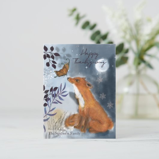Whimsical Fox & Butterfly Mystical Erntedank Postkarte (Stehend Vorderseite)