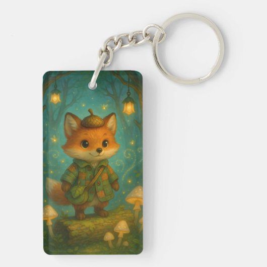 Whimsical Fox Explorer Art Schlüsselanhänger (Rückseite)
