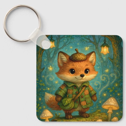 Whimsical Fox Explorer Art Schlüsselanhänger (Vorderseite)
