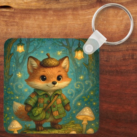 Whimsical Fox Explorer Art Schlüsselanhänger (Rückseite)