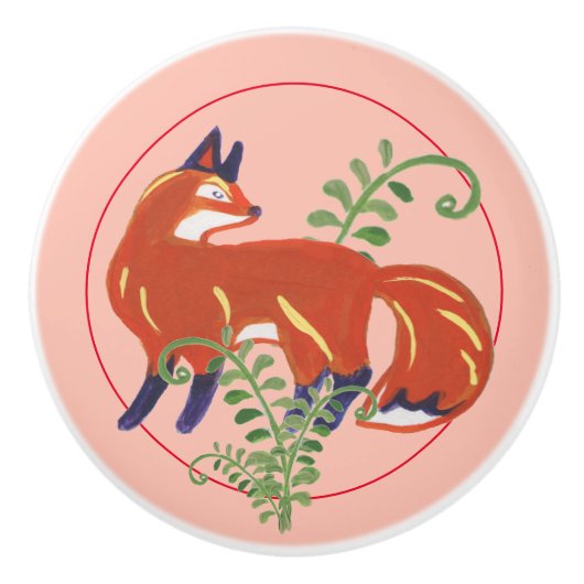 Whimsical Fox & Fern Folk Rustikales Kinderzimmer Keramikknauf (Vorderseite)