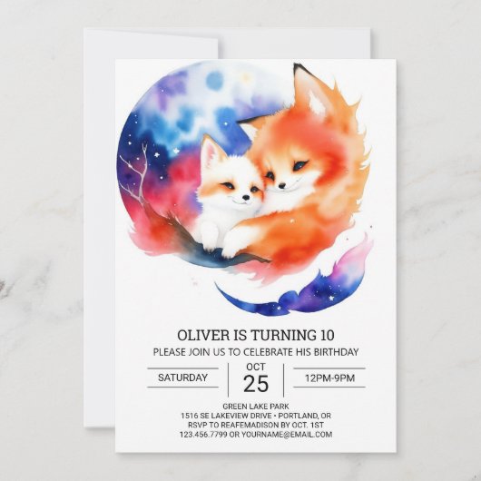 Whimsical Fox Geburtstagsparty Freude Einladung (Vorderseite)