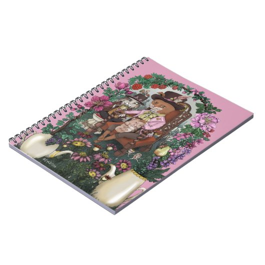 Whimsical Fox Mad Hatter Alice im Wunderland Art Notizblock (Linke Seite)