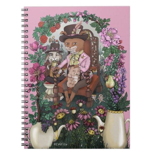 Whimsical Fox Mad Hatter Alice im Wunderland Art Notizblock (Vorderseite)