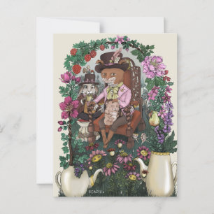 Whimsical Fox Mad Hatter Alice im Wunderland Art Postkarte