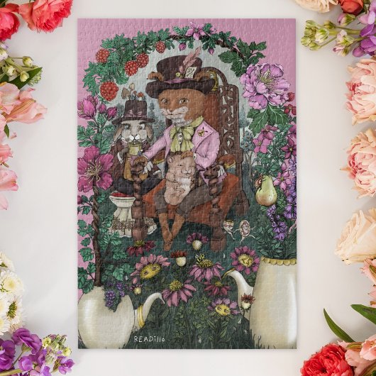 Whimsical Fox Mad Hatter Alice im Wunderland Art Puzzle
