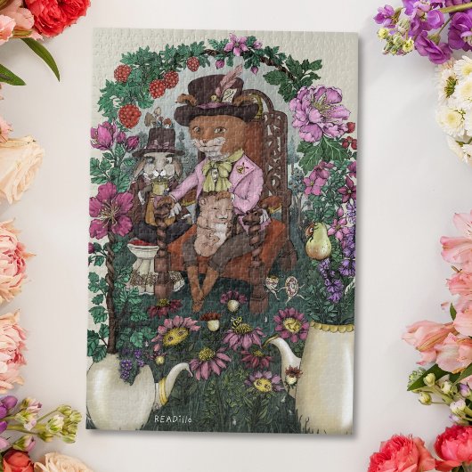 Whimsical Fox Mad Hatter Alice im Wunderland Art Puzzle