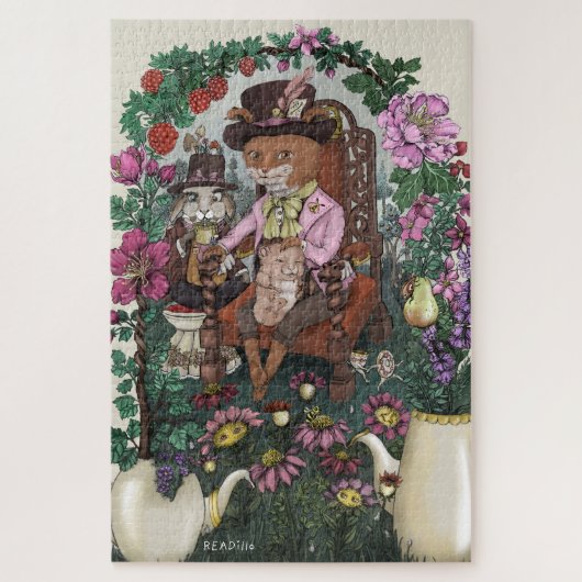 Whimsical Fox Mad Hatter Alice im Wunderland Art Puzzle (Vertikal)