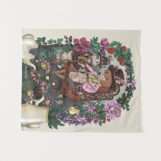 Whimsical Fox Mad Hatter Alice im Wunderland Art Wandteppich (Vorderseite (Horizontal))