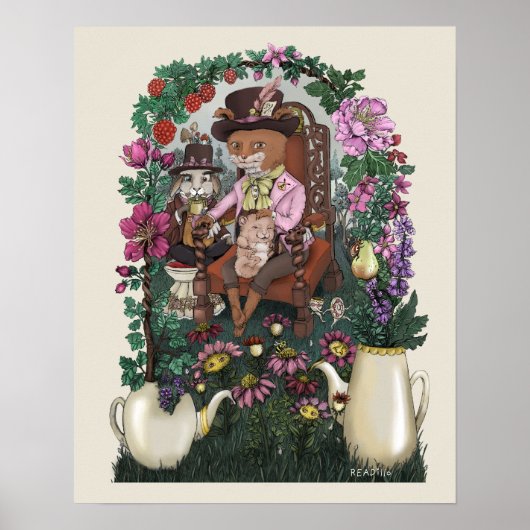 Whimsical Fox Mad Hatter Alice im Wunderland Poster (Vorne)