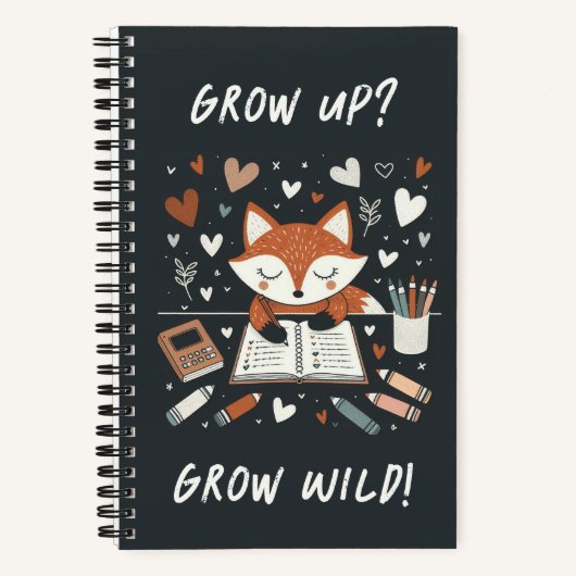 Whimsical Fox mit Journal - "Grow Up? Grow Wild!" Notizblock (Vorderseite)