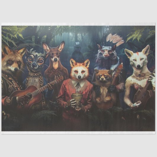 Whimsical Fox Musical Maestro Decoupage Seidenpapier (Vorderseite)