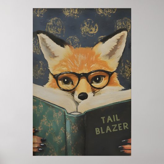Whimsical Fox Reading Book Art Print Poster (Vorne)