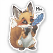 Whimsical Fox with a Feather Aufkleber (Vorderseite)