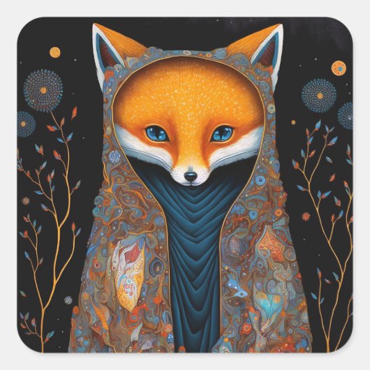 Whimsical Fox Woodland Fantasy Art Classic Runde S Quadratischer Aufkleber (Vorderseite)