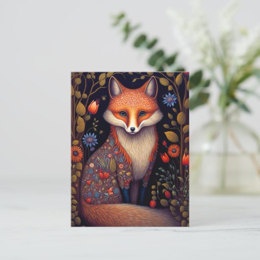 Whimsical Fox Woodland Fantasy Art Postkarte (Stehend Vorderseite)