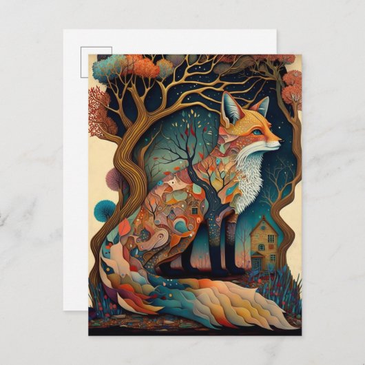 Whimsical Fox Woodland Fantasy Art Postkarte (Vorne/Hinten)