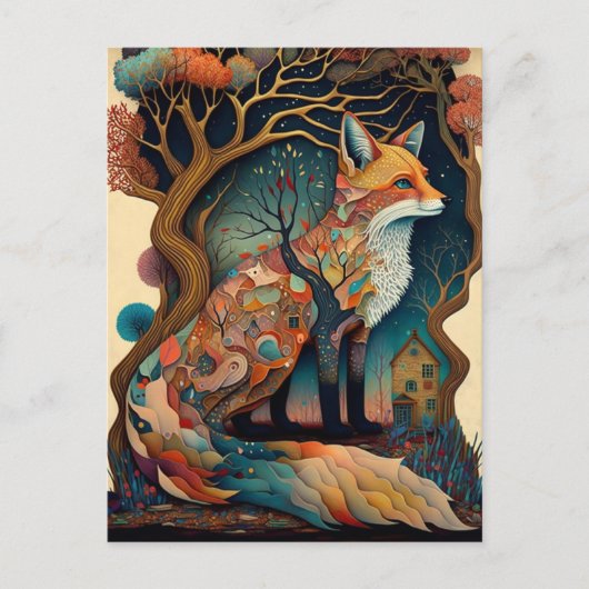 Whimsical Fox Woodland Fantasy Art Postkarte (Vorderseite)